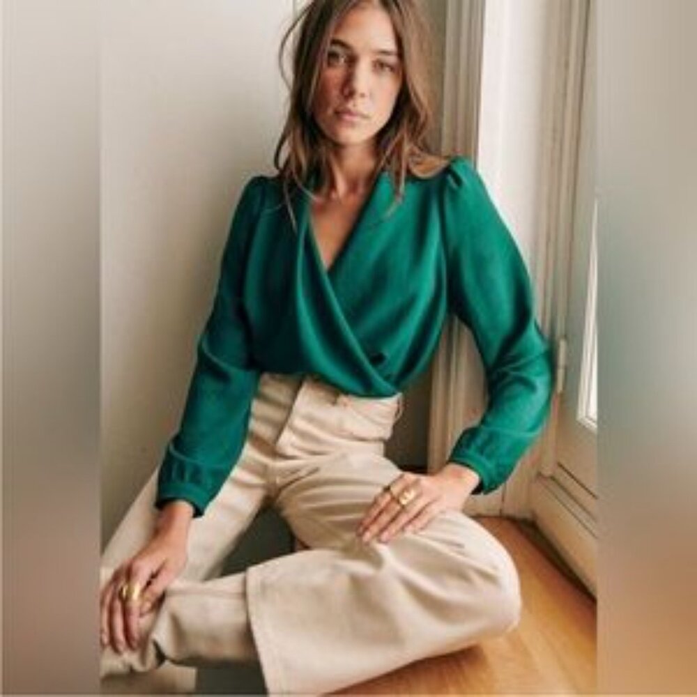 Sezane Abelia Blouse in Bottle Green - size 48